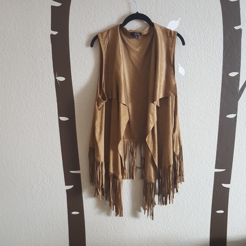 a.n.a Drape Front Fringed Faux Suede Vest